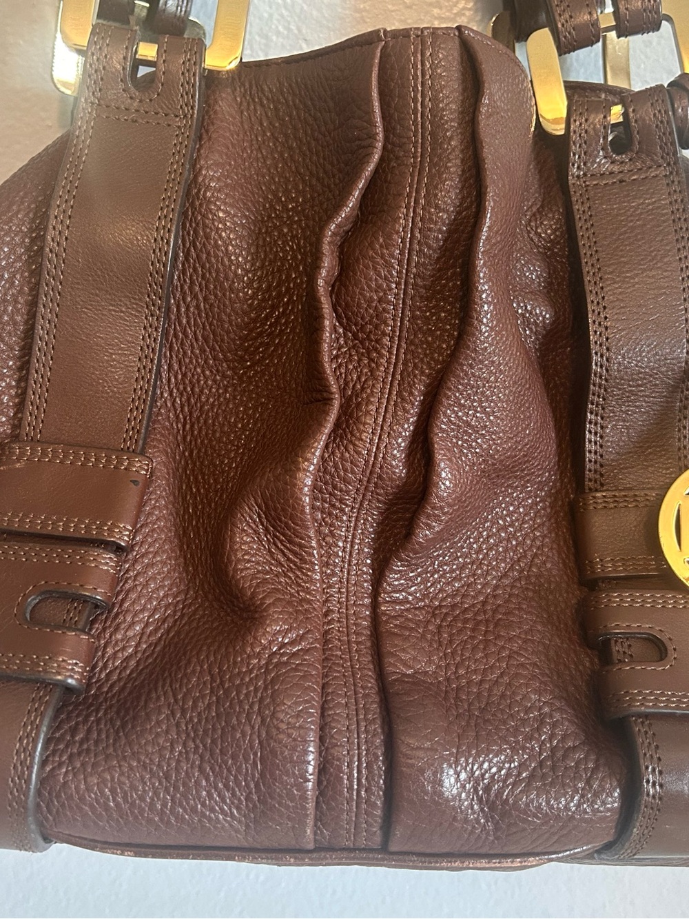 Michael Kors Chocolate Brown Pebbled Leather Shoulder Bag with Gold Hardware - Picture 5 of 13